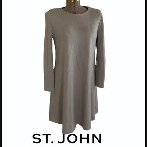 St John Grey Wool Blend Dress with Pockets
